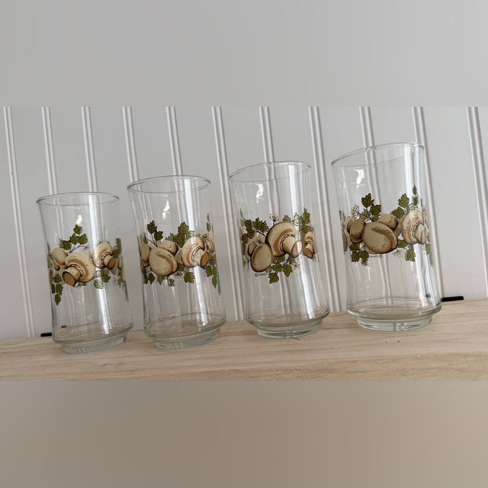 Four Vintage Mushroom Glasses Franco Tumbler Juice Iced Tea Water 1970s Libbey